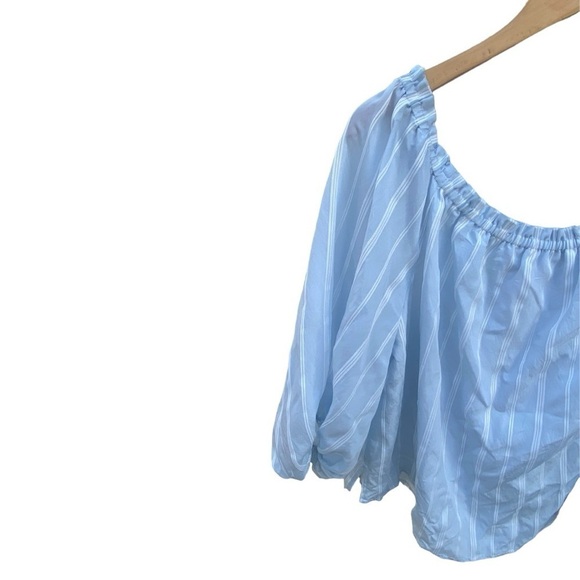 Vince Camuto Blue / White Striped Off The Shoulder | Size: L - Picture 3 of 10